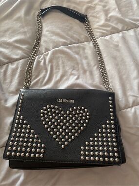 Love Moschino Black Studded Heart Chain Shoulder Bag